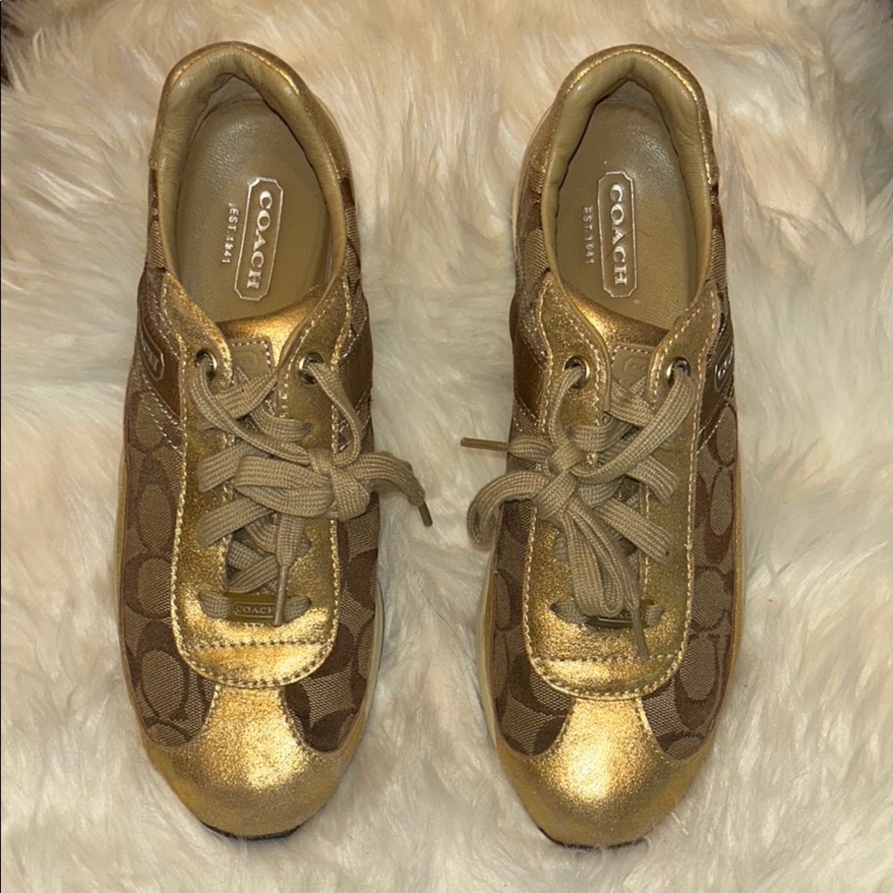 Coach Gold and Tan Sneakers
